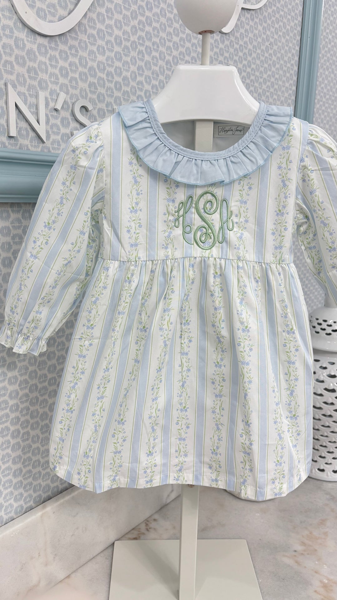 Emma Blue Ruffle Trim Floral Dress
