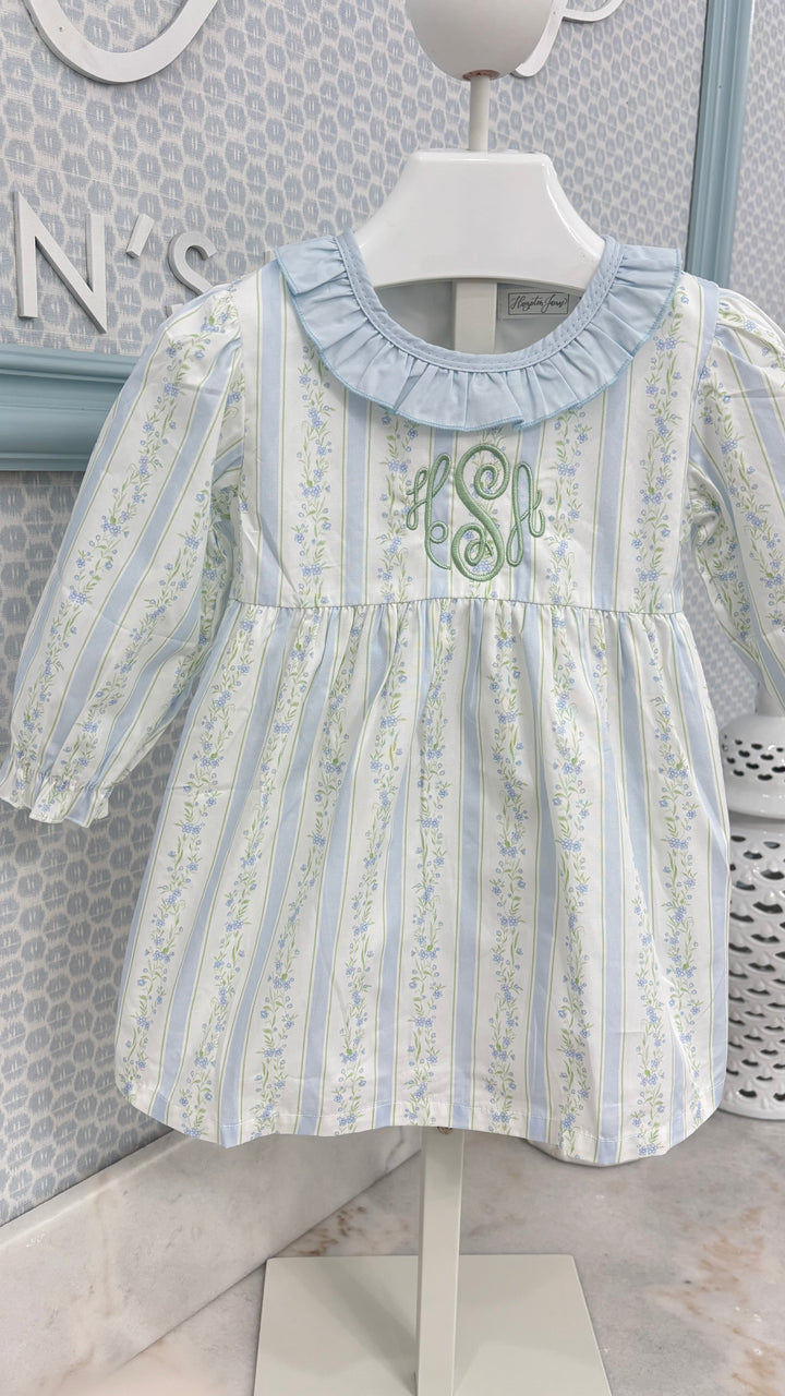 Emma Blue Ruffle Trim Floral Dress