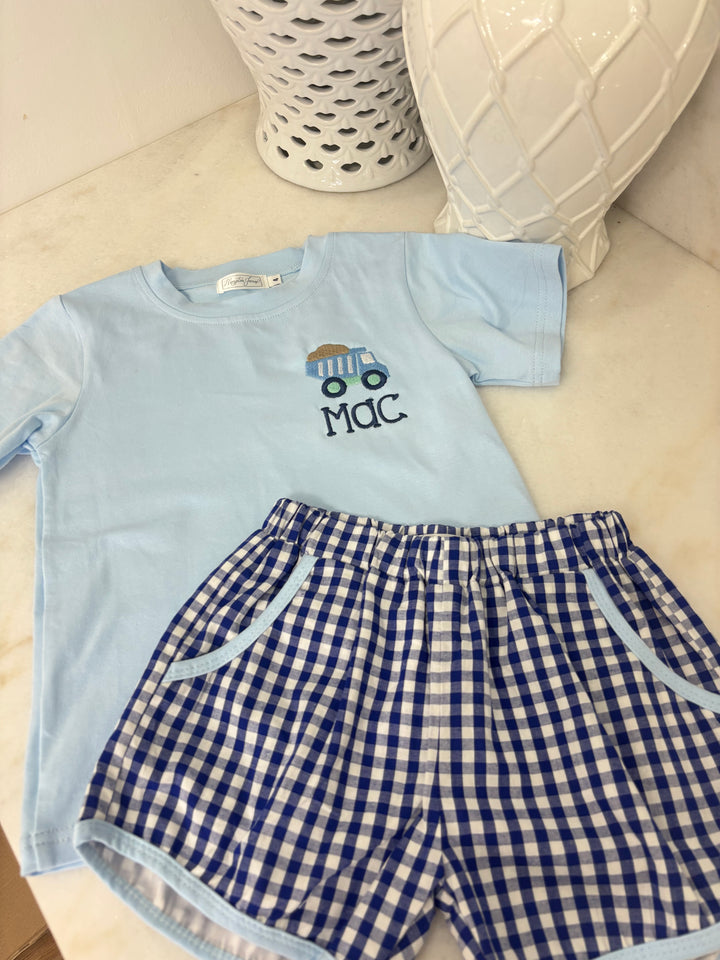 Hampton Light Blue and Navy Gingham Pocket Short Set