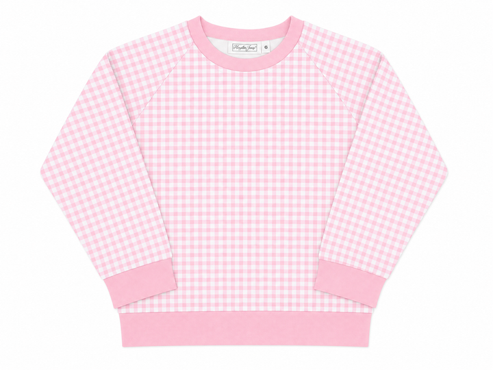 Everyday LS Pink Gingham Lightweight Sweatshirt