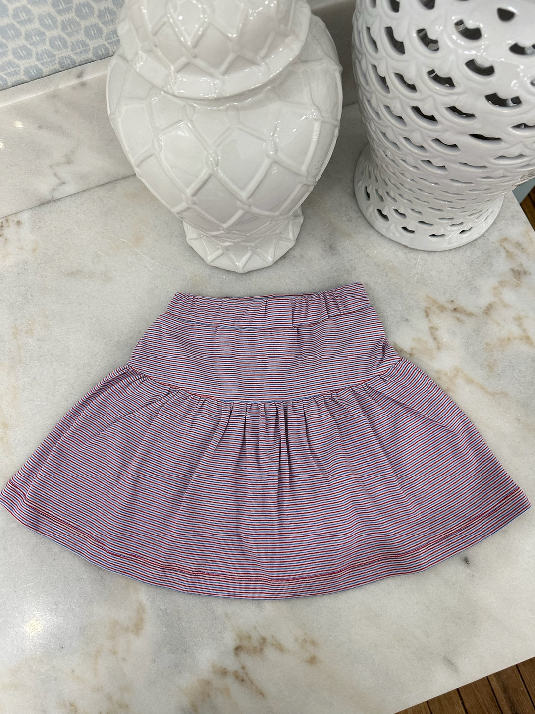 Smiley Crab: Red, White and Blue Stripe Skort