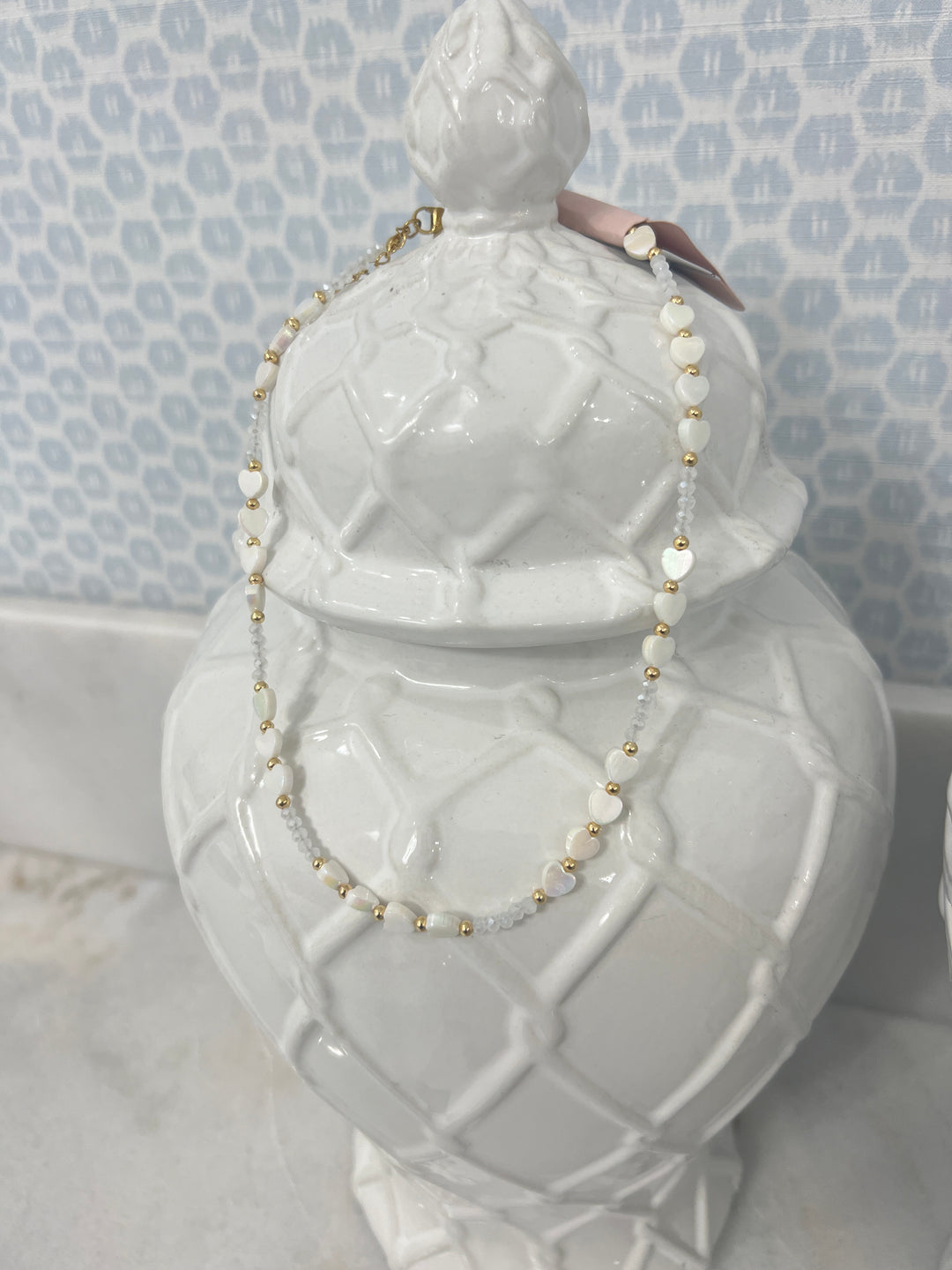 Candy Heart Strand Necklace- White