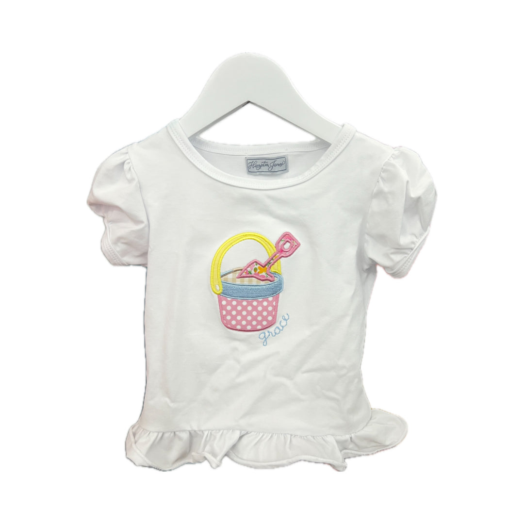 Summer Beach Girl Appliqué Ruffle Shirt with Name