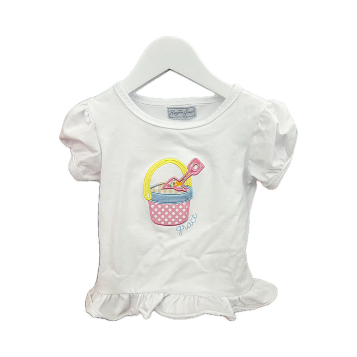 Summer Beach Girl Appliqué Ruffle Shirt with Name