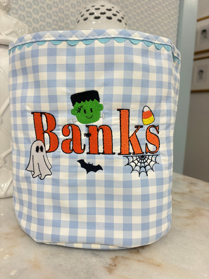 Light Blue Gingham Halloween Bucket