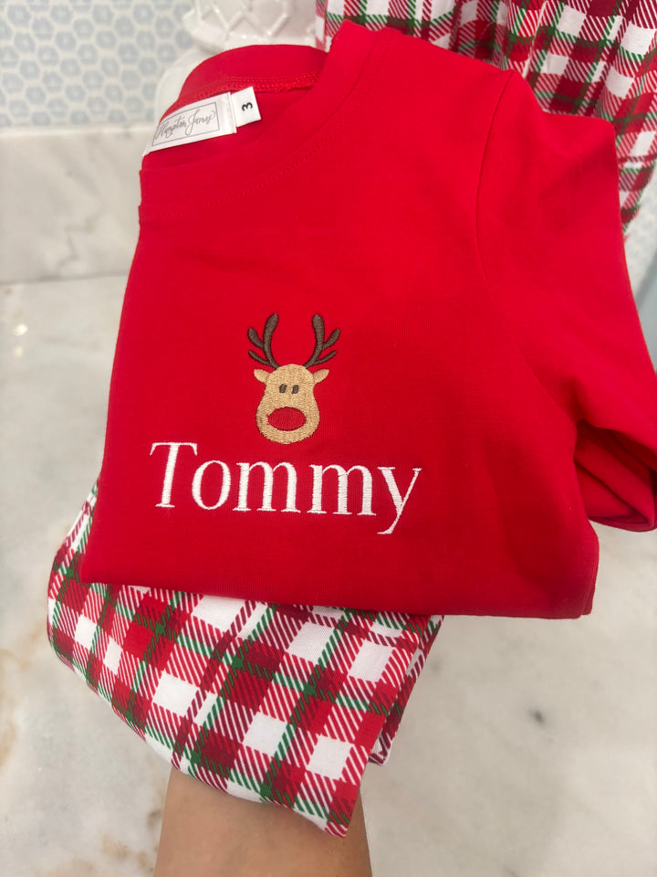 Red & Christmas Check Pant Set