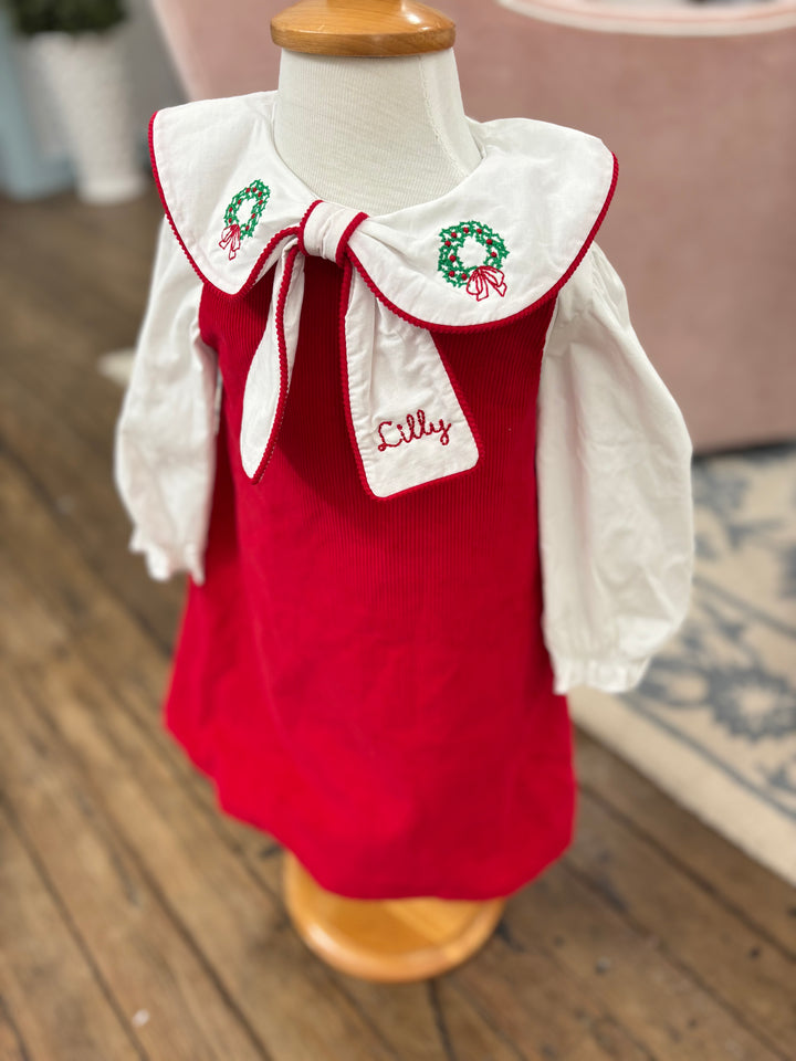 Christmas Red Corduroy Girl Bubble (Two Pieces) - PREORDER - ESD Early November