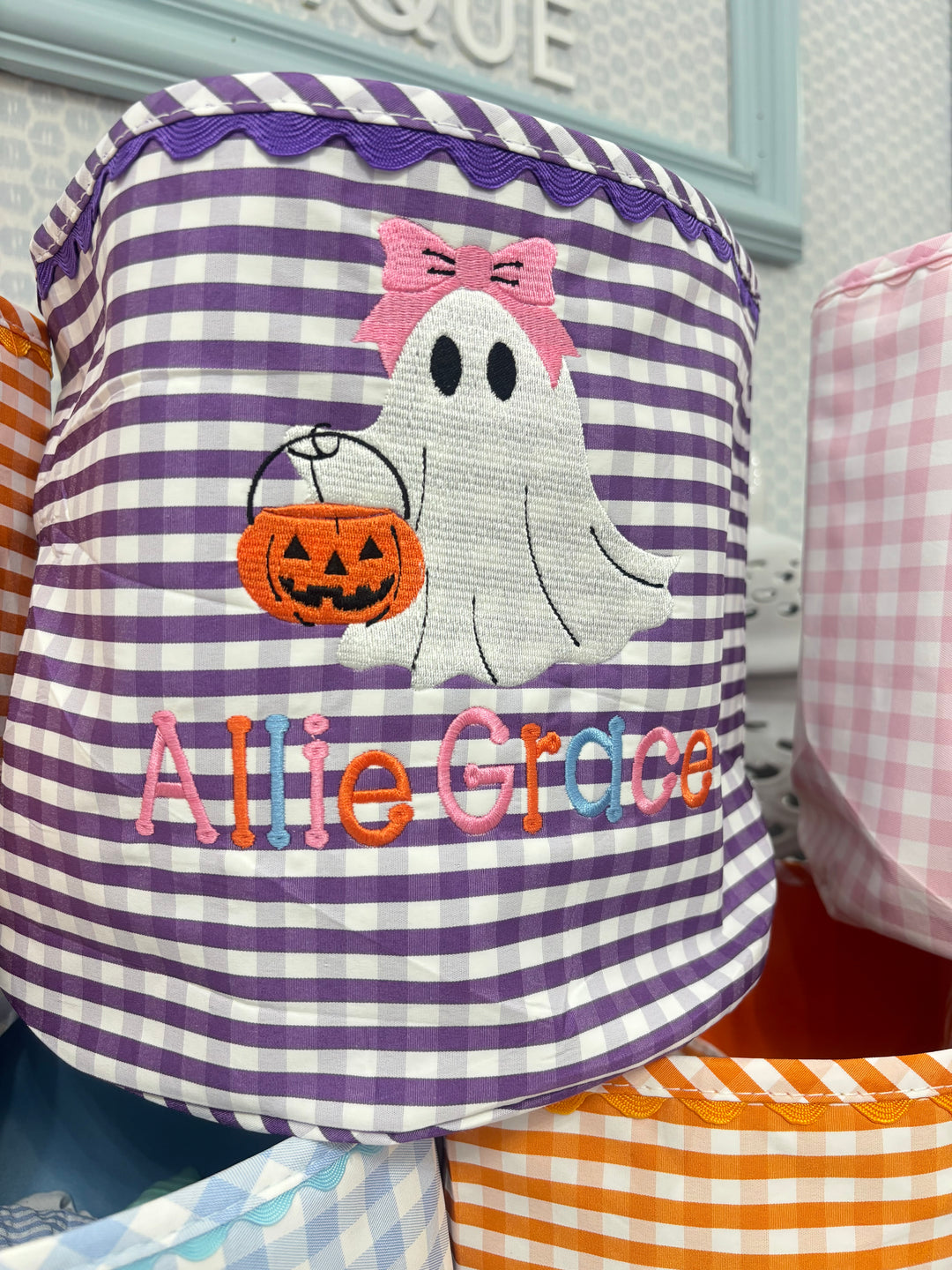 Purple Gingham Halloween Bucket