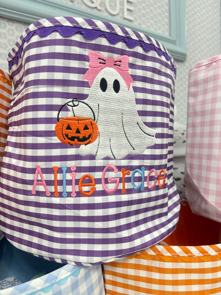 Purple Gingham Halloween Bucket