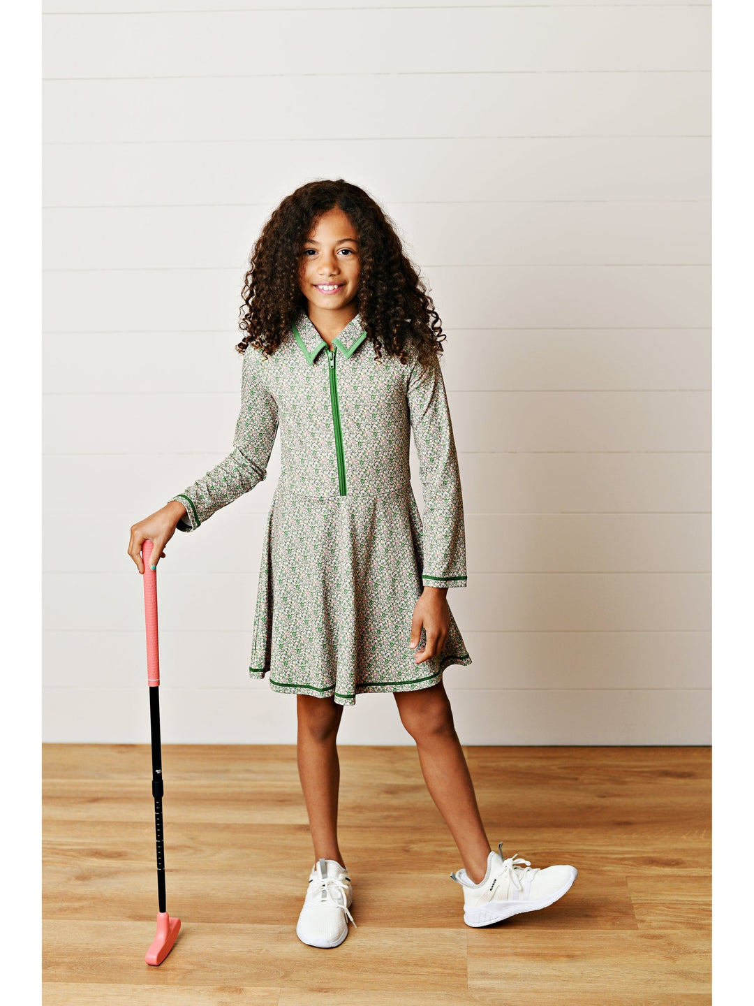 Swoon: Olive Ditsy Floral Long Sleeve Tennis Dress