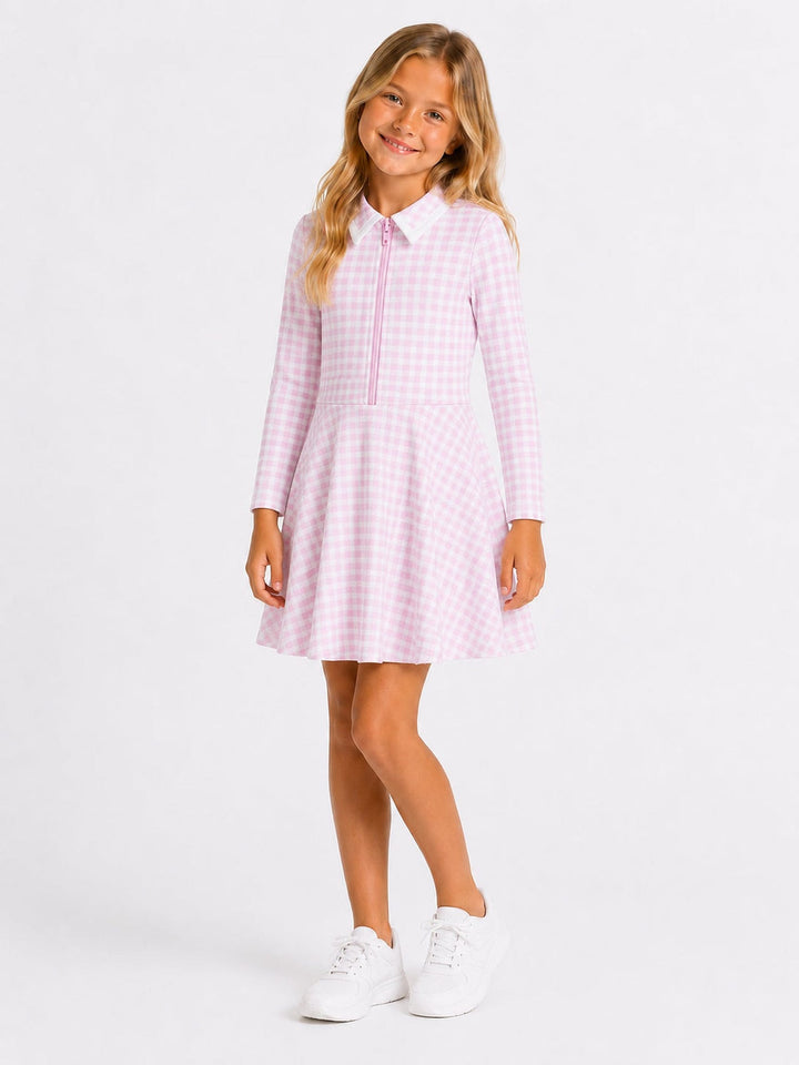 Swoon: Pink Gingham Long Sleeve Tennis Dress