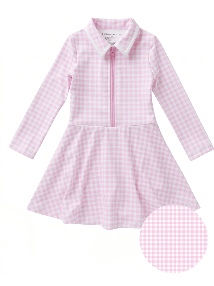 Swoon: Pink Gingham Long Sleeve Tennis Dress