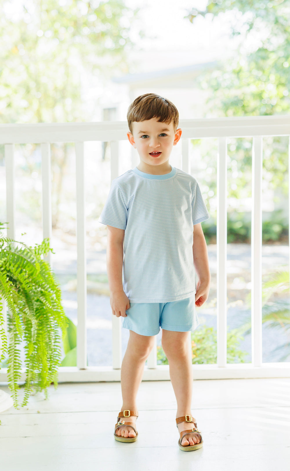 Avery Short Set- Light Blue Stripe - Hampton James Clothing - detail view