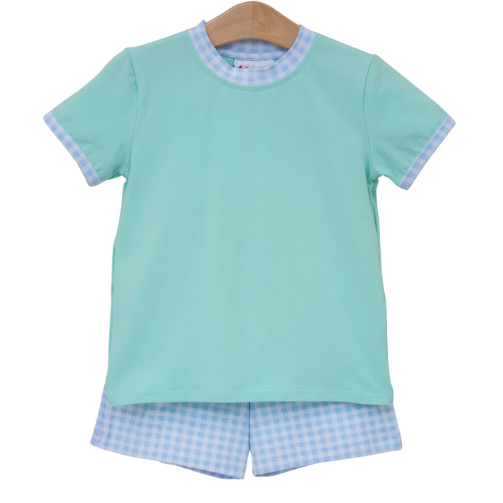 Avery Short Set- Mint w/ Light Blue Gingham - Hampton James Clothing