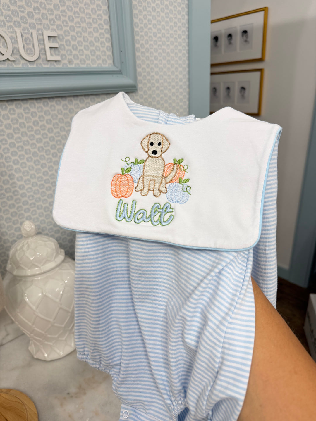 Light Blue Stripe Pumpkin Bib Bubble