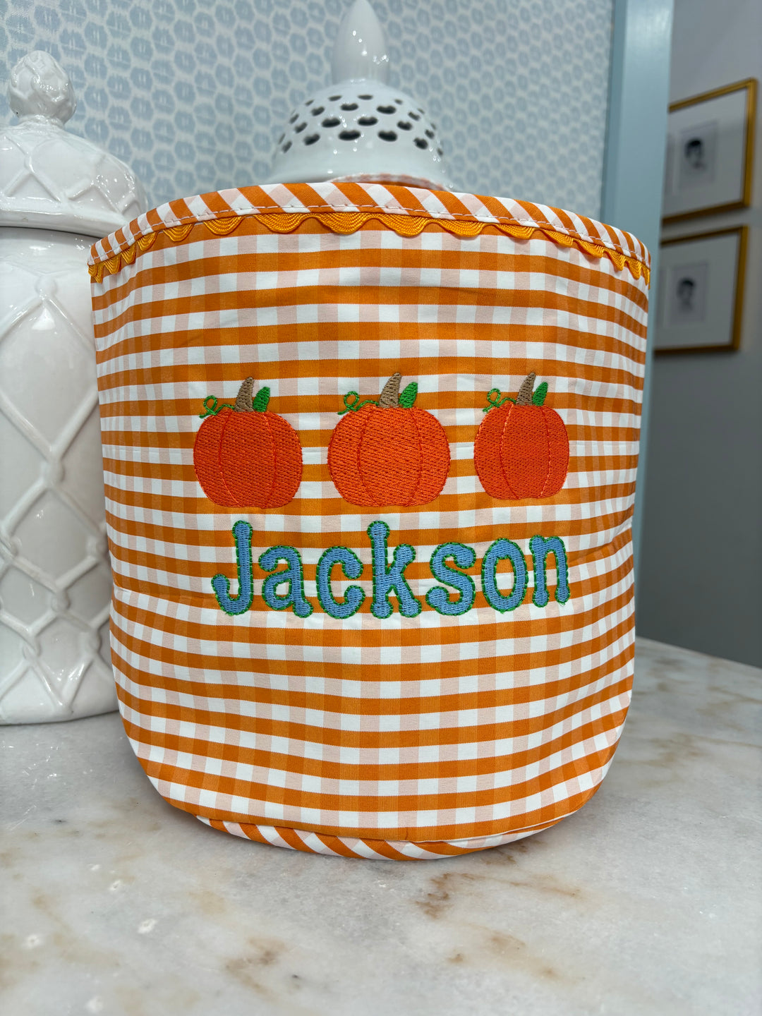 Orange Gingham Halloween Bucket