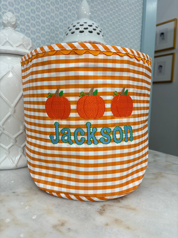 Orange Gingham Halloween Bucket