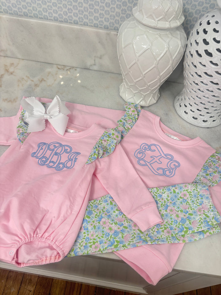 Pink Angel Sleeve Floral Pant Set