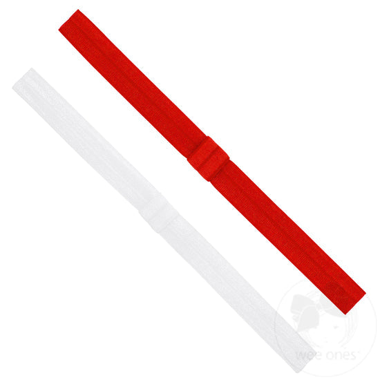Wee Ones: Red and White Add-A-Bow Elastic Girls Baby Bands - Two Pack