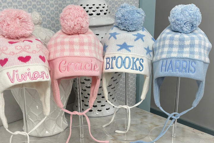 Hampton James Ear Flap Pink Check Hat