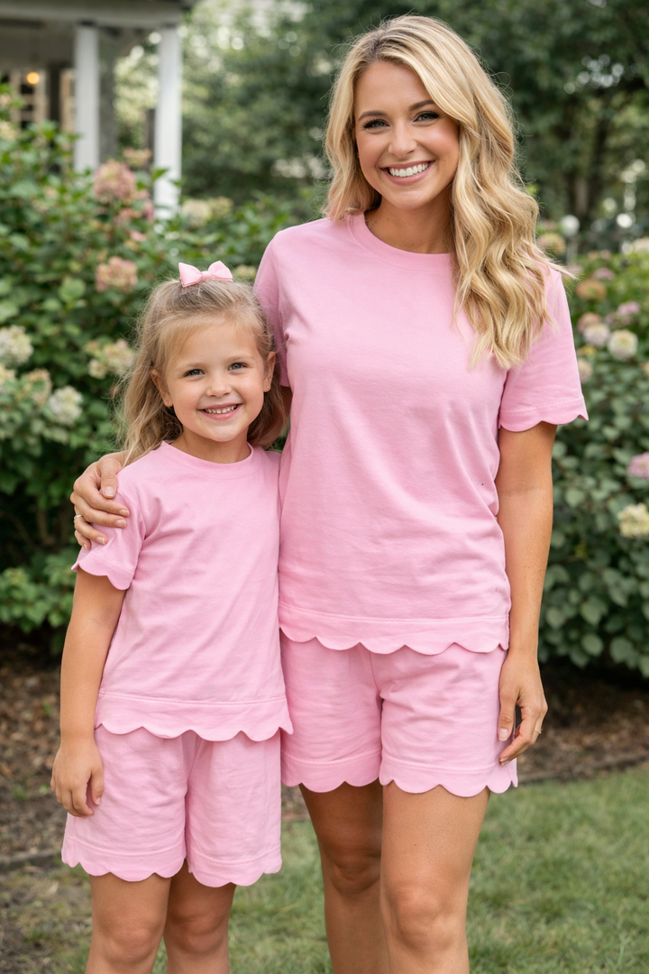 ADULT Hampton James Scalloped Cotton Short Set - Light Pink