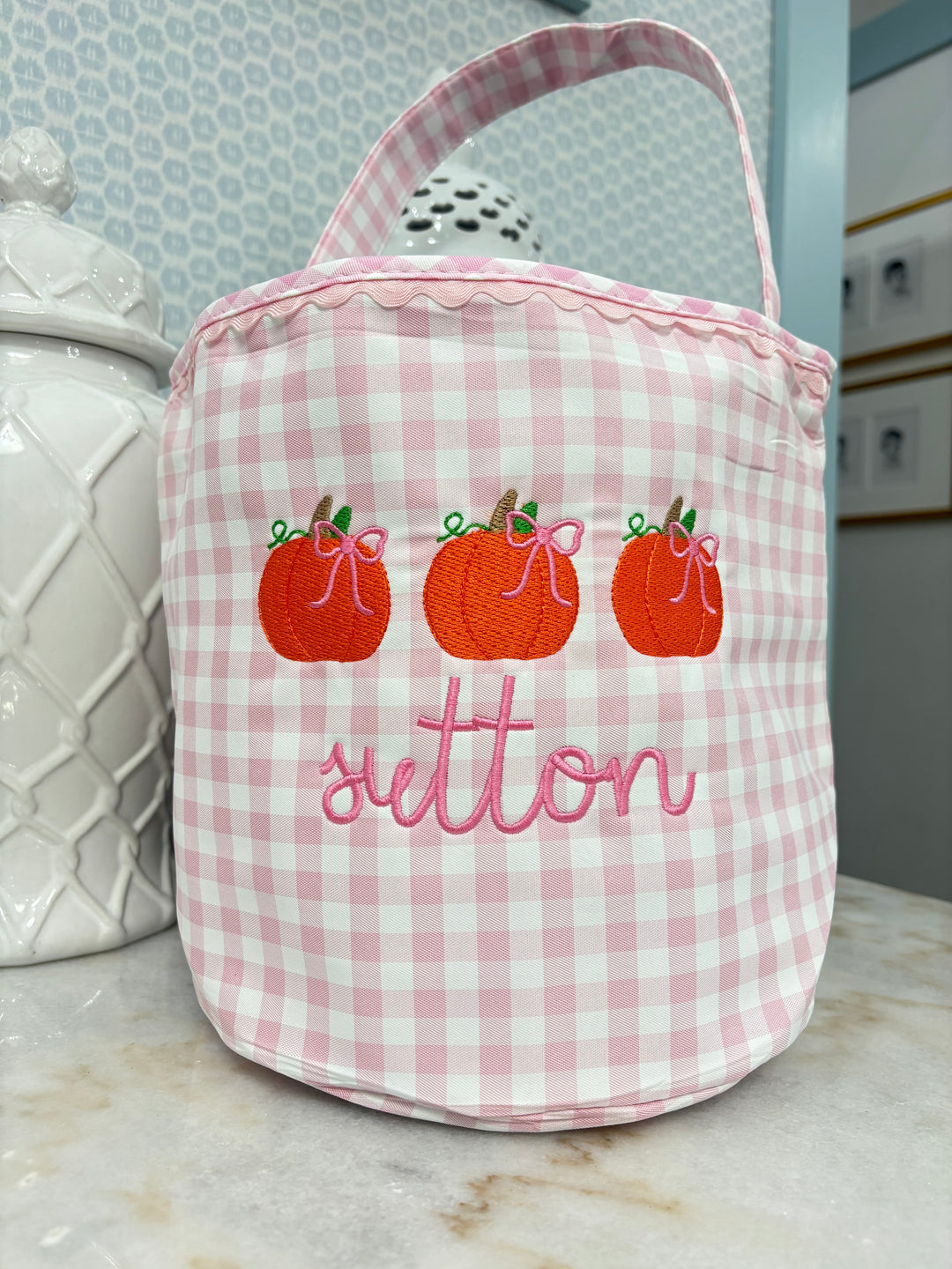 Light Pink Gingham Halloween Bucket