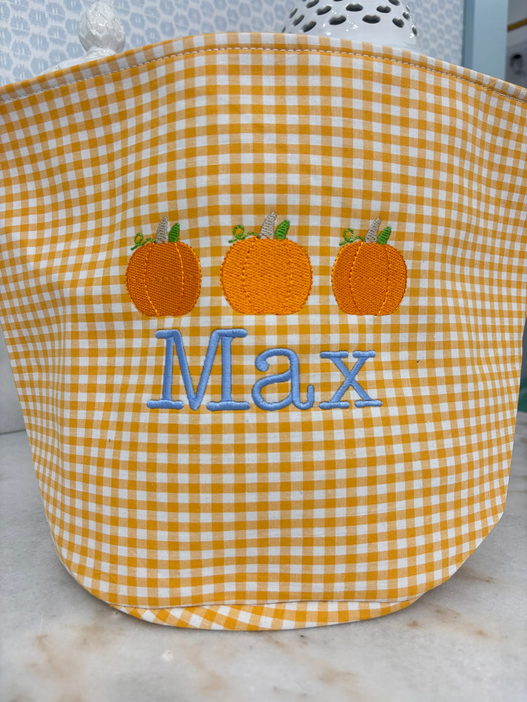 Orange Gingham Halloween Bucket