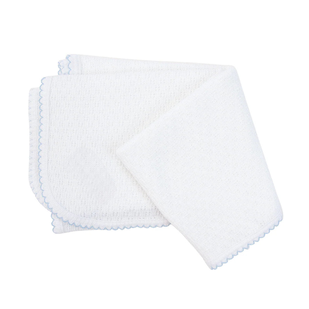 Paty Receiving Blanket - No Bow - White with Blue Trim #107X-B