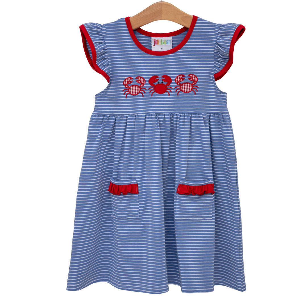 Coastal Crab Ruffle Pocket Dress - Hampton James Clothing