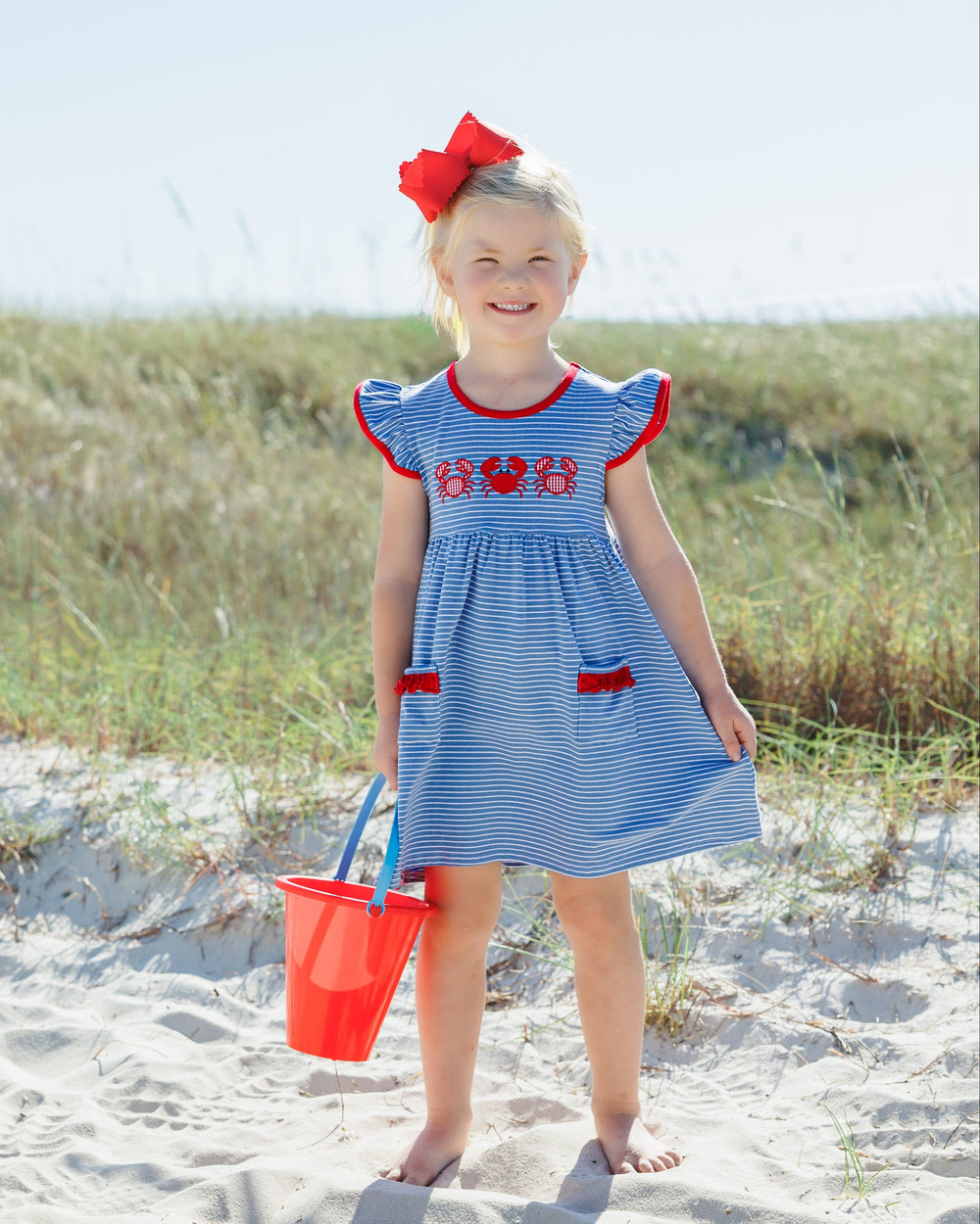 Coastal Crab Ruffle Pocket Dress - Hampton James Clothing - detail view