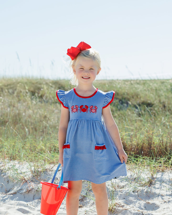 Coastal Crab Ruffle Pocket Dress - Hampton James Clothing - back view