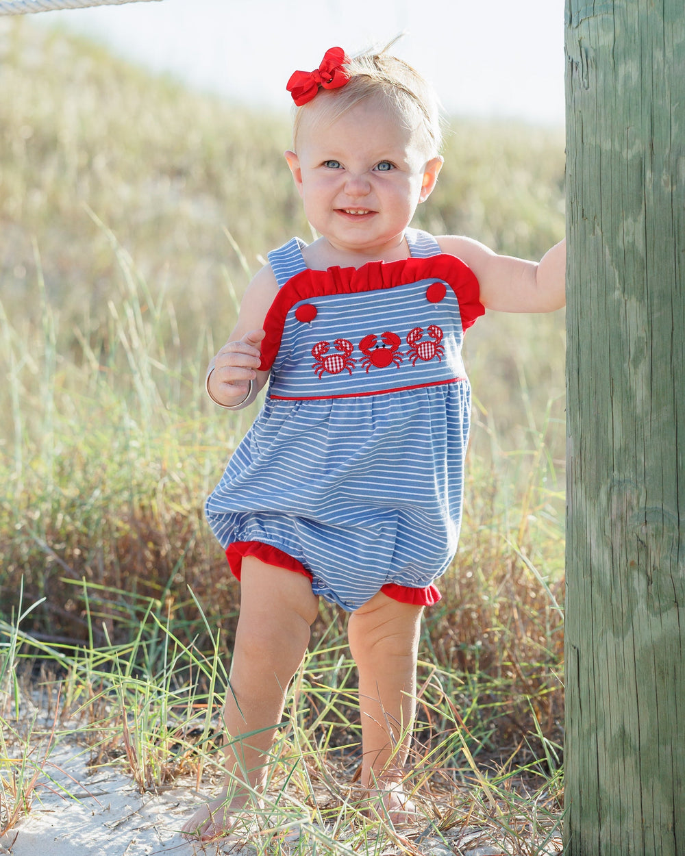 Coastal Crabs Ruffle Sunsuit - Hampton James Clothing - detail view