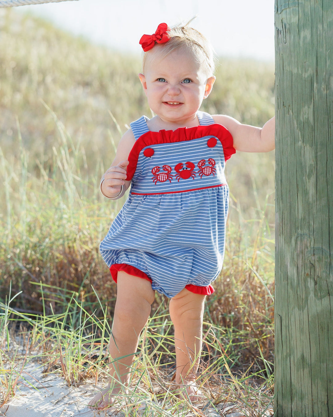 Coastal Crabs Ruffle Sunsuit - Hampton James Clothing - detail view