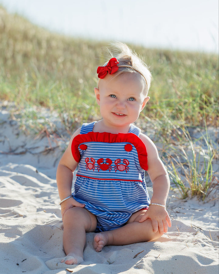 Coastal Crabs Ruffle Sunsuit - Hampton James Clothing - back view