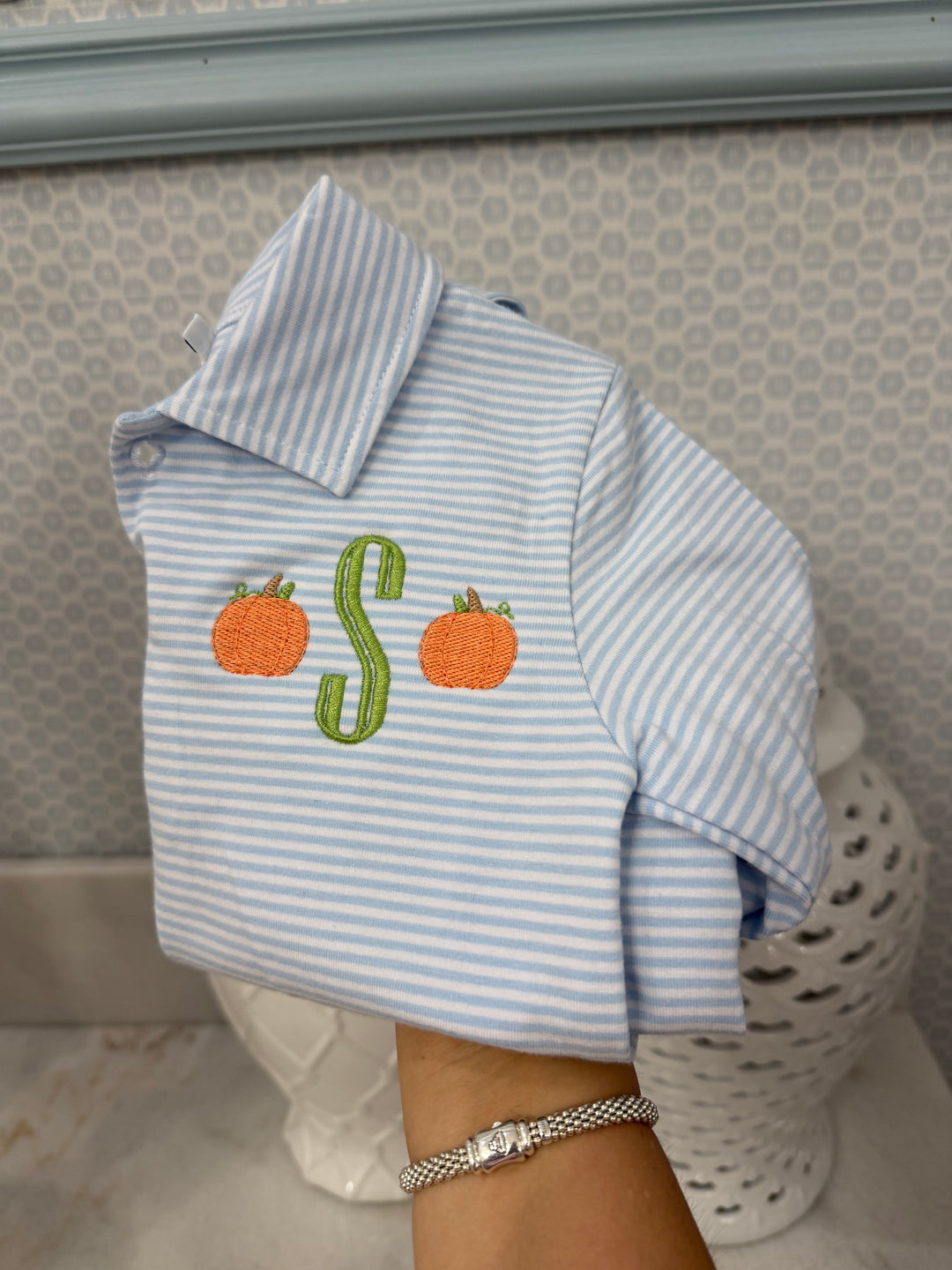Light Blue Stripe Long Sleeve Polo