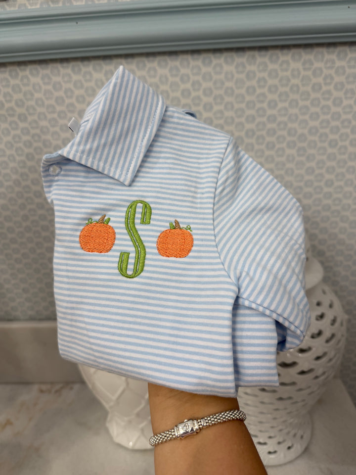 Light Blue Stripe Long Sleeve Polo