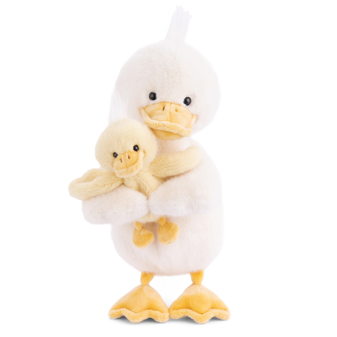Dougie and Mama plush stuffed duck set for baby - white mama duck holding baby duckling - Hampton James Clothing