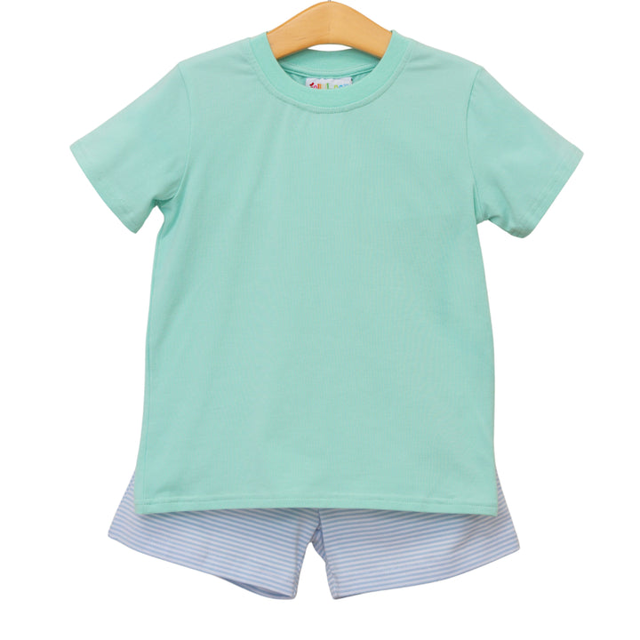 Drew Short Set- Mint and Light Blue Stripe - Hampton James Clothing