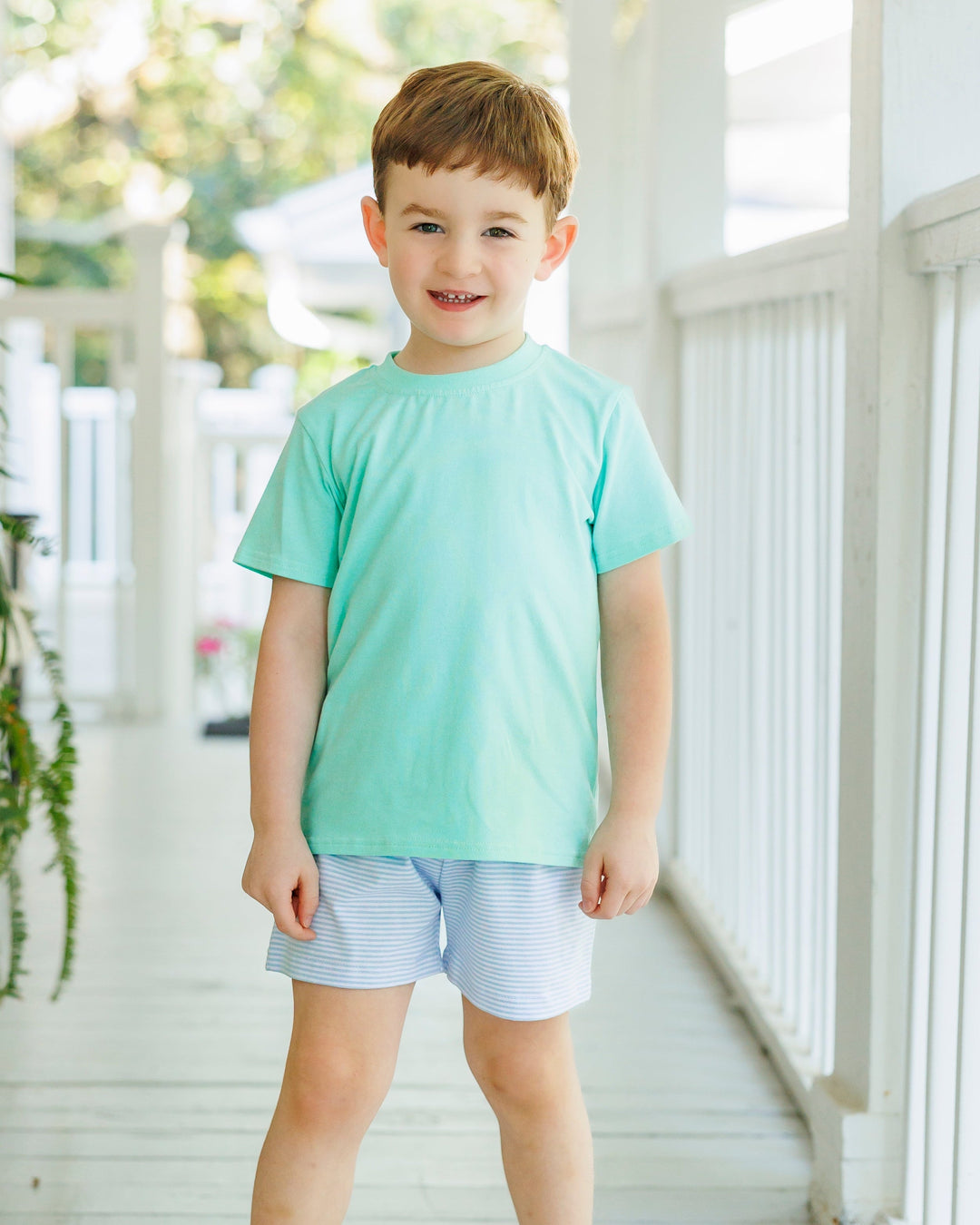 Drew Short Set- Mint and Light Blue Stripe - Hampton James Clothing - back view