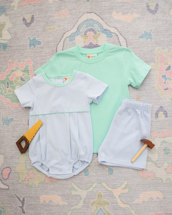 Drew Short Set- Mint and Light Blue Stripe - Hampton James Clothing - view 4