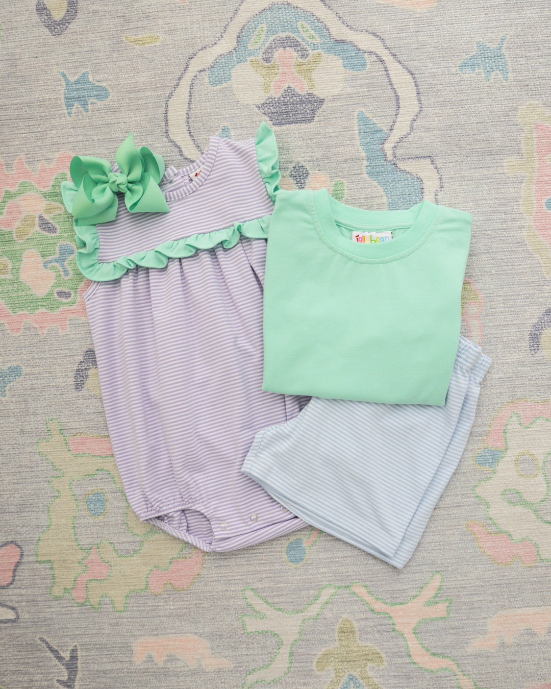 Drew Short Set- Mint and Light Blue Stripe - Hampton James Clothing - view 5