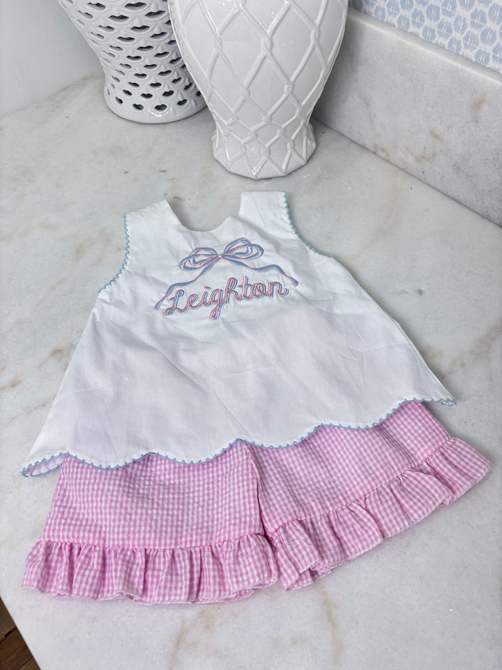 Hampton White Scalloped Seersucker Bow Back Short Set