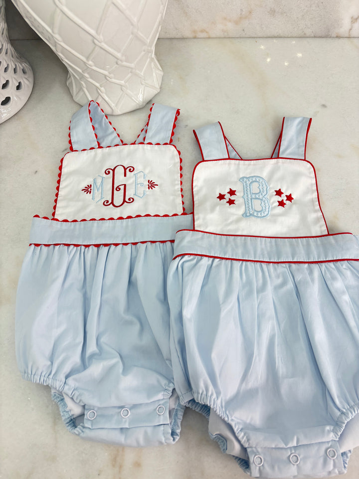 Hampton Light Blue with Red RicRac Bubble