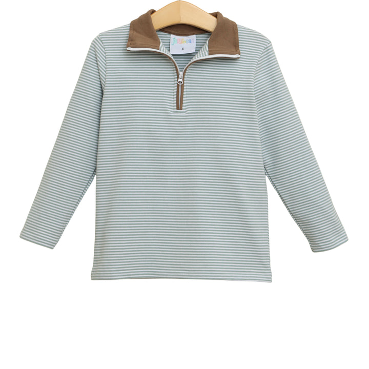 Evan Pullover- Dusty Sage Stripe/Light Brown