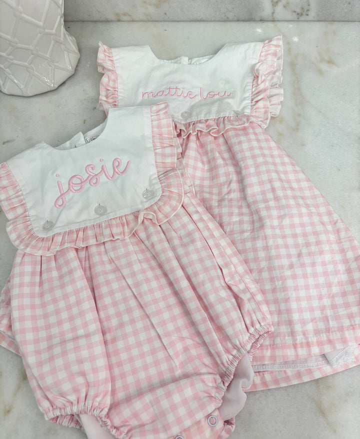 Hampton Light Pink Gingham Ruffle Button Dress