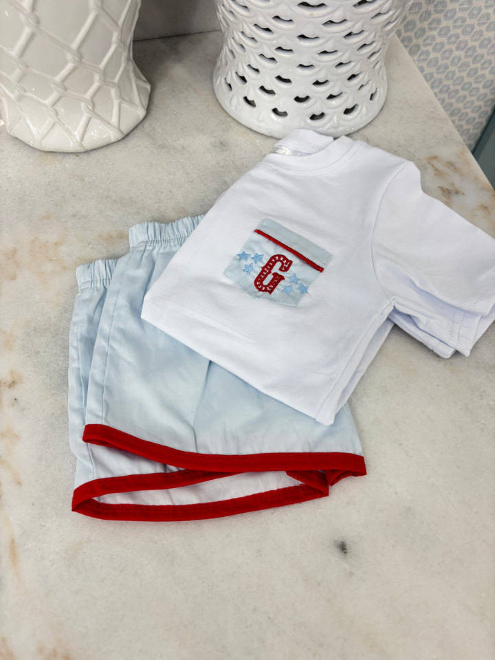 Hampton Light Blue with Red Trim Short Set