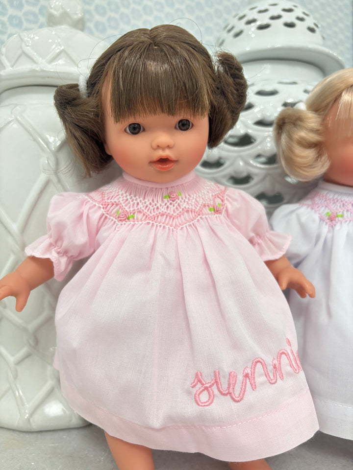 Rosalina Pink Dress 10" Bella Brunette Doll (Brown Eye Doll, Dress, and Embroidery)