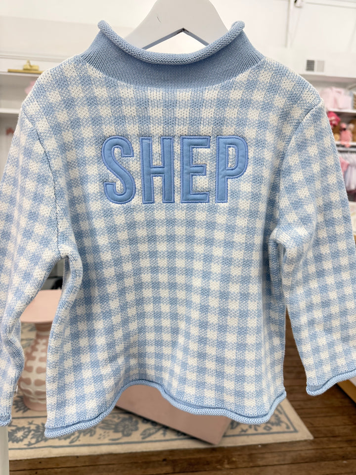 Hampton James Signature Rollneck Sweater - Blue Gingham (Fits TTS)
