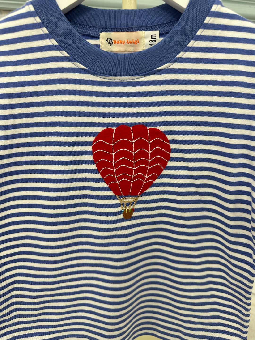 Luigi - Hot Air Balloon Short Sleeve T-shirt - Sky Blue Stripe