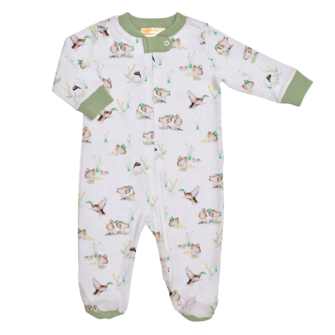 Baby Club Chic - Duck Pond Printed Pima Zipped Footie